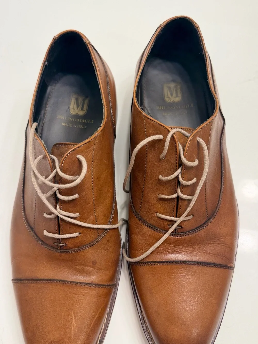 Bruno Magli Cognac Brown Leather Cap-Toe Oxfords